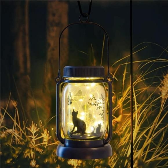 Mobile Outdoor Solar Lantern, Cat & Butterfly Fairy Light Theme‎ Garden Decor - Picture 2 of 6